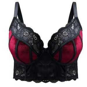 Red Velvet Black Lace Bra 3X